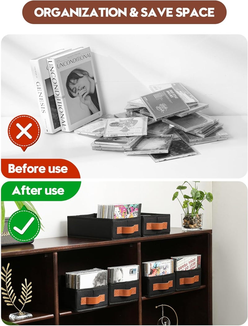 Wanapure CD Storage Boxes-4 Pack CD Case Holder Holds Up to 80 Full Jewel Cases, Foldable Storage Cabinets with Handle, Black - Image 4